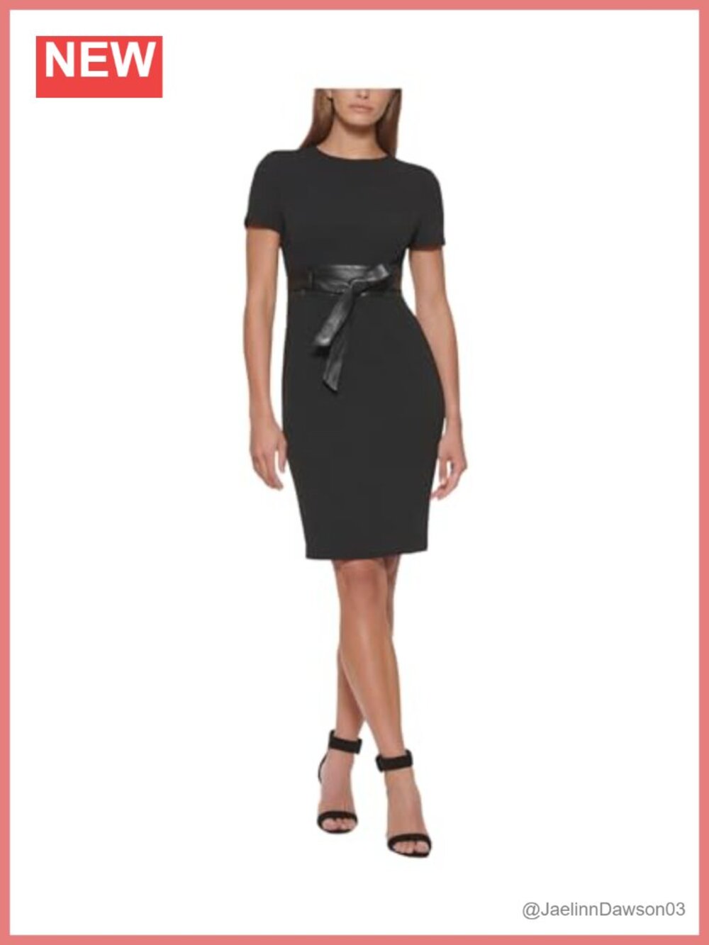 Calvin Klein Scuba Crepe Short Sheath Dress with Faux Leather Belt